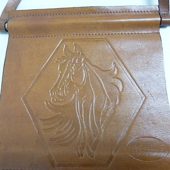 horses MESACE tooled leather WALL HANGING WINE HOLDER vintage